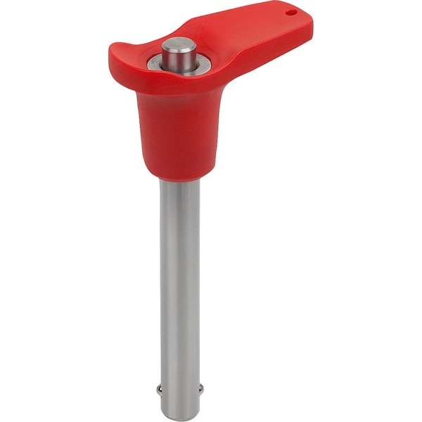 Ball Lock Pin W L-Grip, D1=10, L=20, L1=8, 9, L5=28, 9, Stainless, Comp: Plastic Comp:Red Ral3020